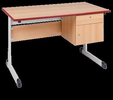 PS 50M PU Tischplatten Dekor Grau mit PU-Sicherheitskante Stahlteile in RAL 5018, Türkisblau Modellreihe T 4 Lehrertisch Art.-Nr.