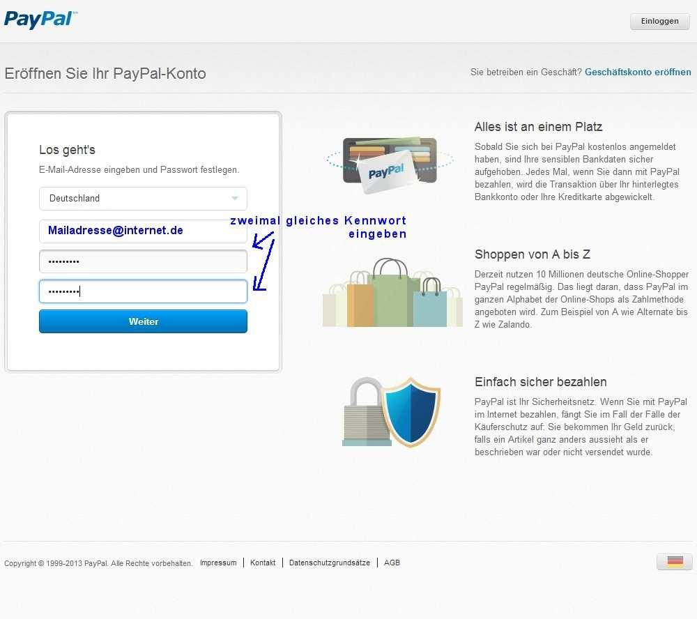 Anmeldung bei Paypal Nachdem man heutzutage eigentlich bei Ebay und auch vielen anderen Onlineshops leicht und bequem mit Paypal zahlen kann, sollte eigentlich jeder einen Paypal- Account haben.