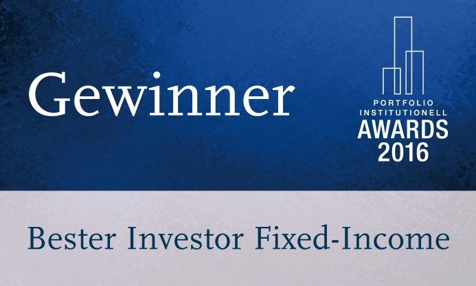 Erfolg und Stabilität 2016 Die Talanx Asset Management GmbH gewinnt bei den portfolio institutionell Awards den Preis in der Kategorie Bester Fixed-Income-Investor gewonnen.