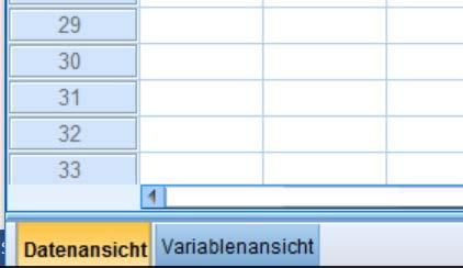 Umgang mit SPSS 1 Die Ansichten in SPSS Was bedeutet welche Ansicht in SPSS? In SPSS gibt es zwei unterschiedliche Ansichten (Fenster): Datenansicht und Variablenansicht (Abb. 1).