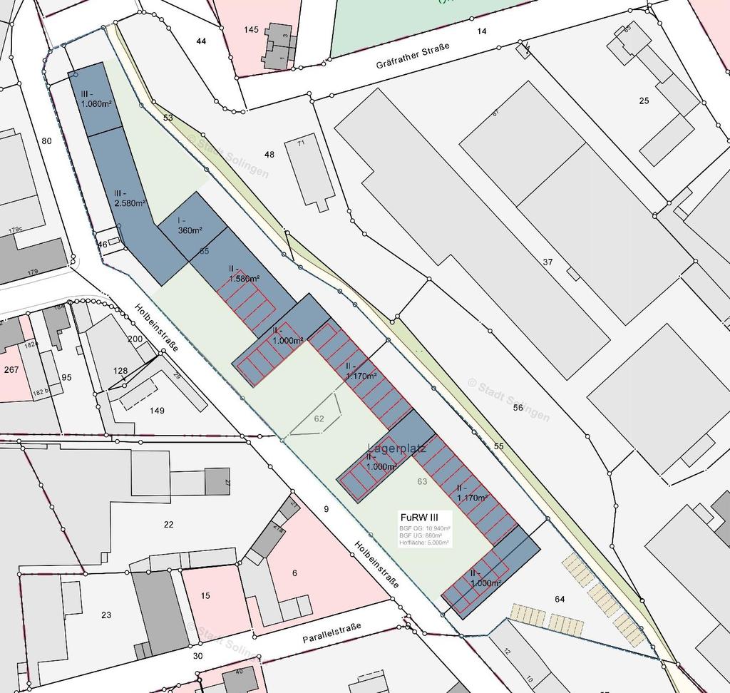 3. Variantenuntersuchung _ Alternatives Grundstück FuRW III FuRW III _ Holbeinstraße Brutto-Grundfläche: 10.940 m² Grundfläche: 5.043 m² Max. Gebäudehöhe: ca.