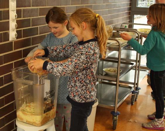 Aktionen Abfallmessung / Abräumstation für die Tellerreste Blick in die Abfalleimer in den Klassen/Schulhof Schülergruppen besuchen die Küche und