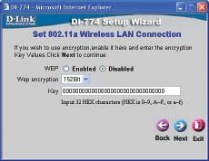 Der Setup-Assistent (Fortsetzung) 802.11a Wireless Setup Die Standardeinstellungen Ihres drahtlosen 802.11a Netzwerks sind wie folgt: SSID = default Channel = 52 Ggf.