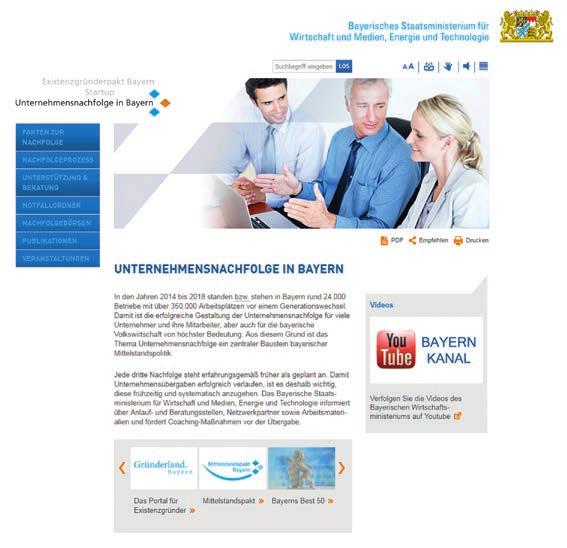 198 Bestand und Struktur des Mittelstands in Bayern 8.1 Unternehmensnachfolgeportal Zentrale Informationsdrehscheibe ist das kontinuierlich weiterentwickelte Internetportal www.