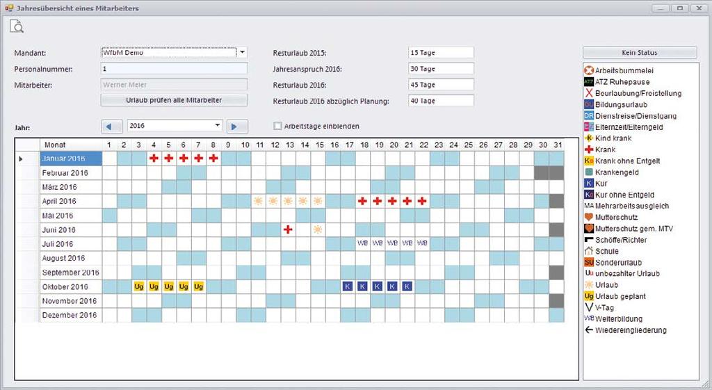 Kalenderdarstellung. Den Kalender können Sie als Zusatzmodul erwerben, um Fehlzeiten per Mausklick erfassen zu können.