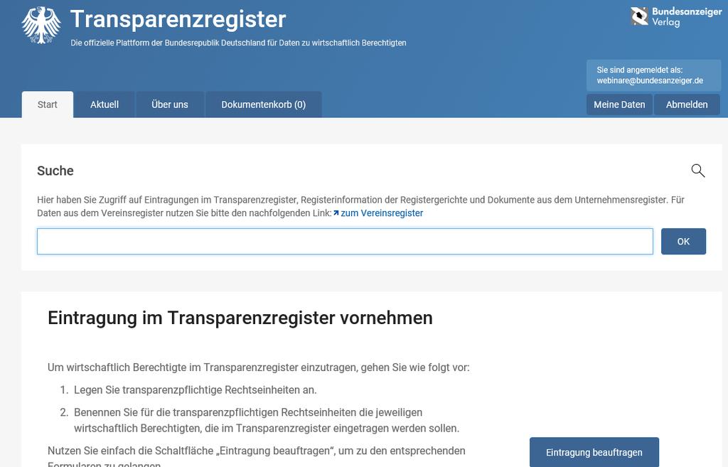 2. DAS TRANSPARENZREGISTER Transparenzregister Suche im