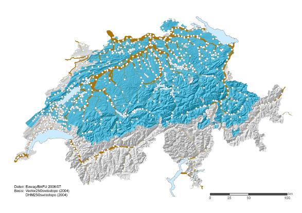 Abwasserexport aus der Schweiz Rhein in Basel 5.6 Mio. Einwohner (Schweiz) 1.1 Mio. Einwohner (Nachbarstaaten) (blau=rheineinzugsgebiet mit 641 von 760 schweiz.