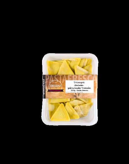 FLEISCH & FISCH - 500 GRAMM 01133 CARAMELLE PROSCIUTTO-RUCOLA Bonbonförmige Ravioli, gefüllt mit italienischem Rohschinken & Rucola 11g per Stück - 46 Stück per Packung 87348 MEZZALUNE LACHS