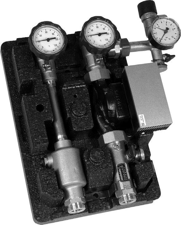 Zuverlässige Entlüftung durch integrierten Luftabscheider. Einfache Betriebskontrolle mit Hilfe von Durchflussmesser und Zeigerthermometer.
