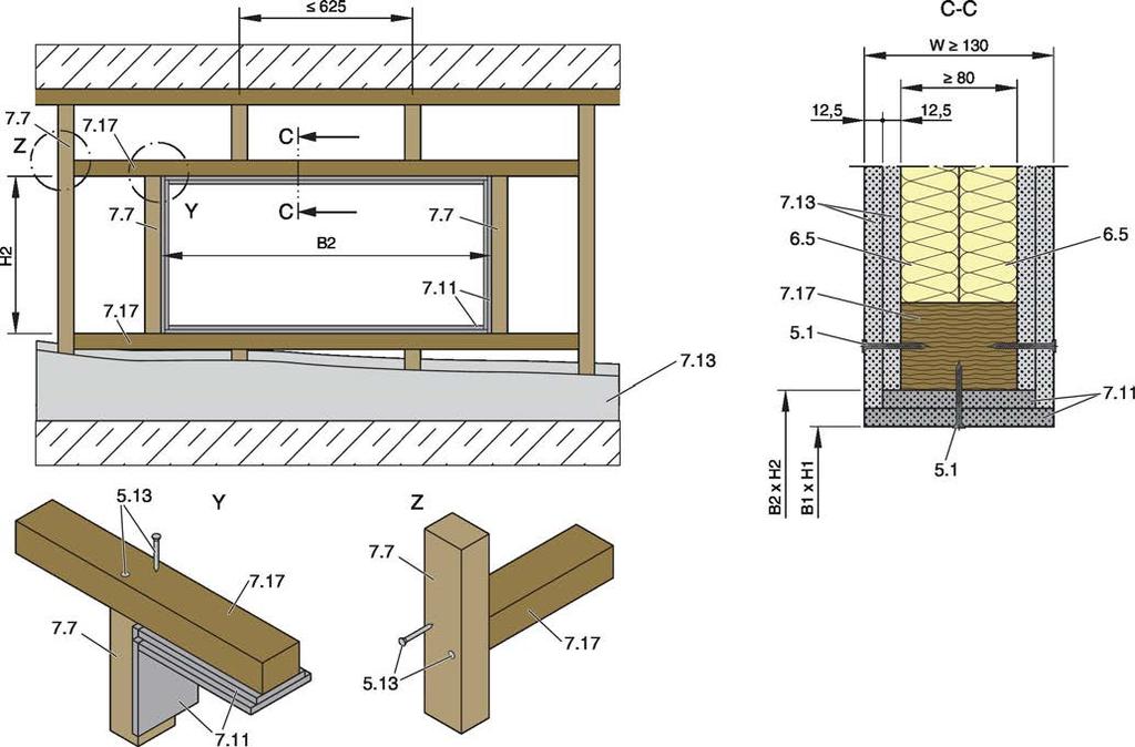 Leichtbauwände mit Holzständer 5.7 Leichtbauwände mit Holzständer Abb. 34: Leichtbauwand mit Holzständer und beidseitiger Beplankung 5.1 Schnellbauschraube 5.