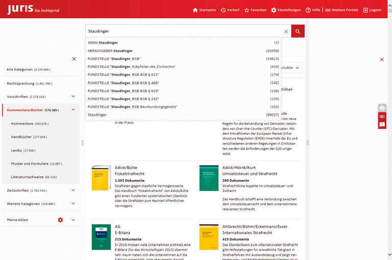 12 Werkauswahl Eine gezielte Werkauswahl ist entweder durch die Eingabe eines konkreten Werkes in die Suchzeile (z. B. Staudinger) oder durch Anwenden der Filter möglich.