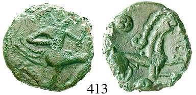 GALLIEN, ALLOBROGES 412 Quinar 1. Jh.v.Chr. 2,15 g. Kopf r. mit Helm BR / COMA Reiter mit Lanze r. DeLaTour 5820. wie üblich dezentriert.