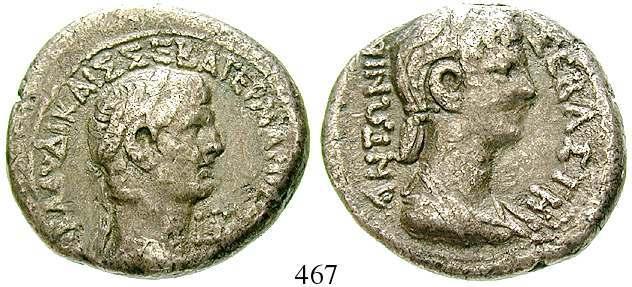 mit Strahlenkrone / Kopf des Tiberius r. mit Lorbeerkranz. RPC 5295. f.