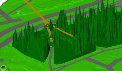 Evaluation der Ergebnisse 10.1.4 Visuelle Betrachtung 3D-DLM aus OSM-Daten In Stuttgart fehlen große Flächen der Vegetation, insbesondere im Schlosspark.