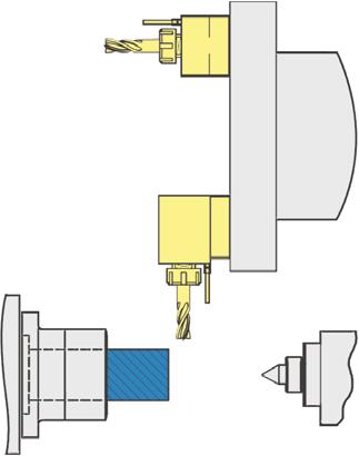 Die Axial-Köpfe arbeiten in axialer Richtung (Werkzeugkopf 1) und die Winkel-Köpfe in radialer Richtung (Werkzeugkopf 2)