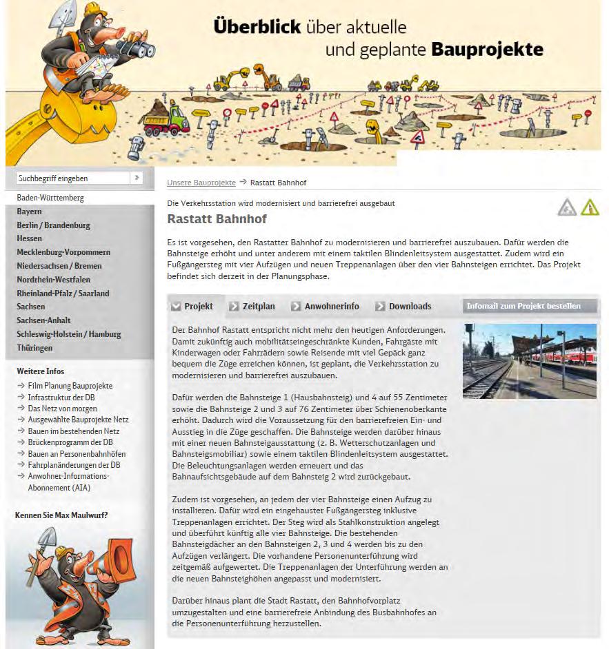Homepage Ausbau des Bahnhofes Rastatt Bauprojekte Deutsche