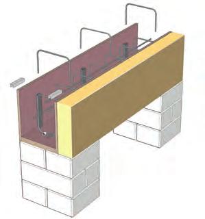 11,5/15/17,5/20/24/30 cm 3 Stahlklammern ab Elementbreite 17,5 cm Element auf dem Mauerwerk ausrichten und durch den Holzbetonfuß verschrauben, nageln oder kleben.