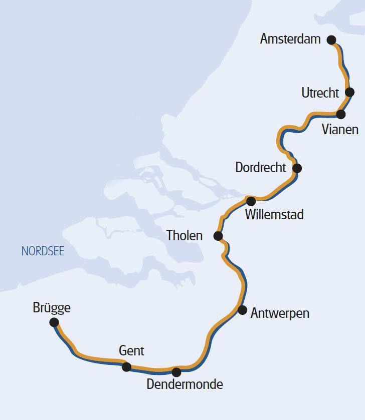 schließen 1. Tag: Amsterdam - Vianen, ca. 5-15 km Individuelle Anreise nach Amsterdam. Einschiffung ab 13:00 Uhr.