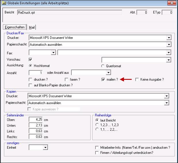 Automatischer Mailversand Sie können den Mailversand so einrichten, dass automatisch eine E-Mail an den Empfänger versendet wird, sobald der jeweilige Bericht gedruckt wird.