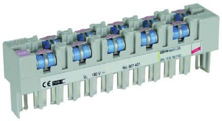 DEHNrapid LSA DRL 10 B 180 FSD (907 401) Blitzstrom-Ableiter als Steckmagazin mit integrierter LSA-Trennleistenfunktion Optische Defektanzeige der Gasentladungsableiter Erweiterbar mit