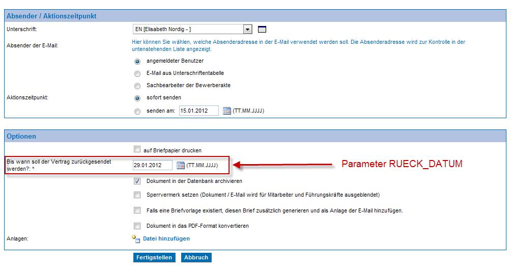 Abbildung 9 b): Anzeige des Parameters Nach Klick auf Fertigstellen wird die Mail wie gewünscht versendet, auf Wunsch können Sie vorher auch die Vorschau prüfen.