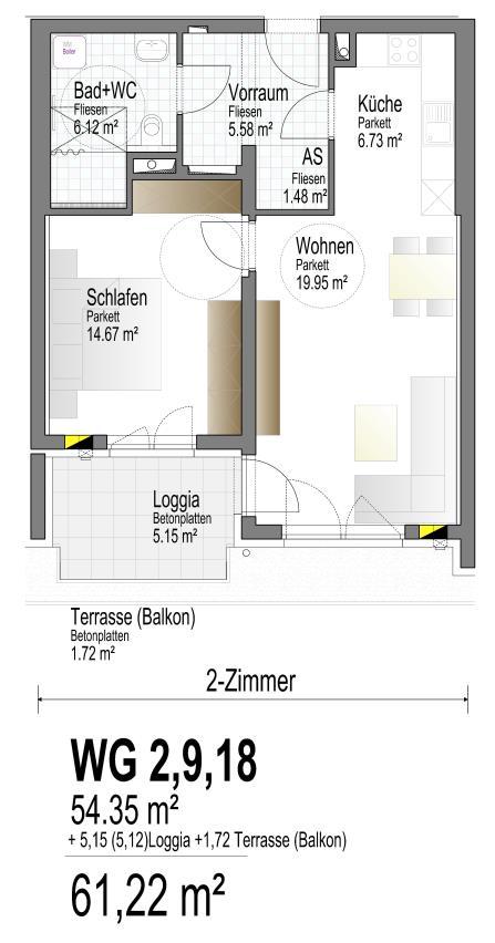 /Balkon) 61,22 m² 2-Zimmer WG 3, 10, 19 54,35 +