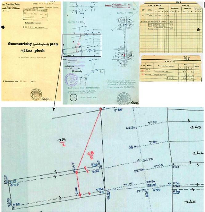Obr. 2 GP z roku 1931 (archív KOOÚ DS). 4.1 Geometrické plány (situačné) (1918 1926) Meračské a výpočtové práce: Ako technicko-meračský podklad sa použil odtlačok posledného stavu KM.
