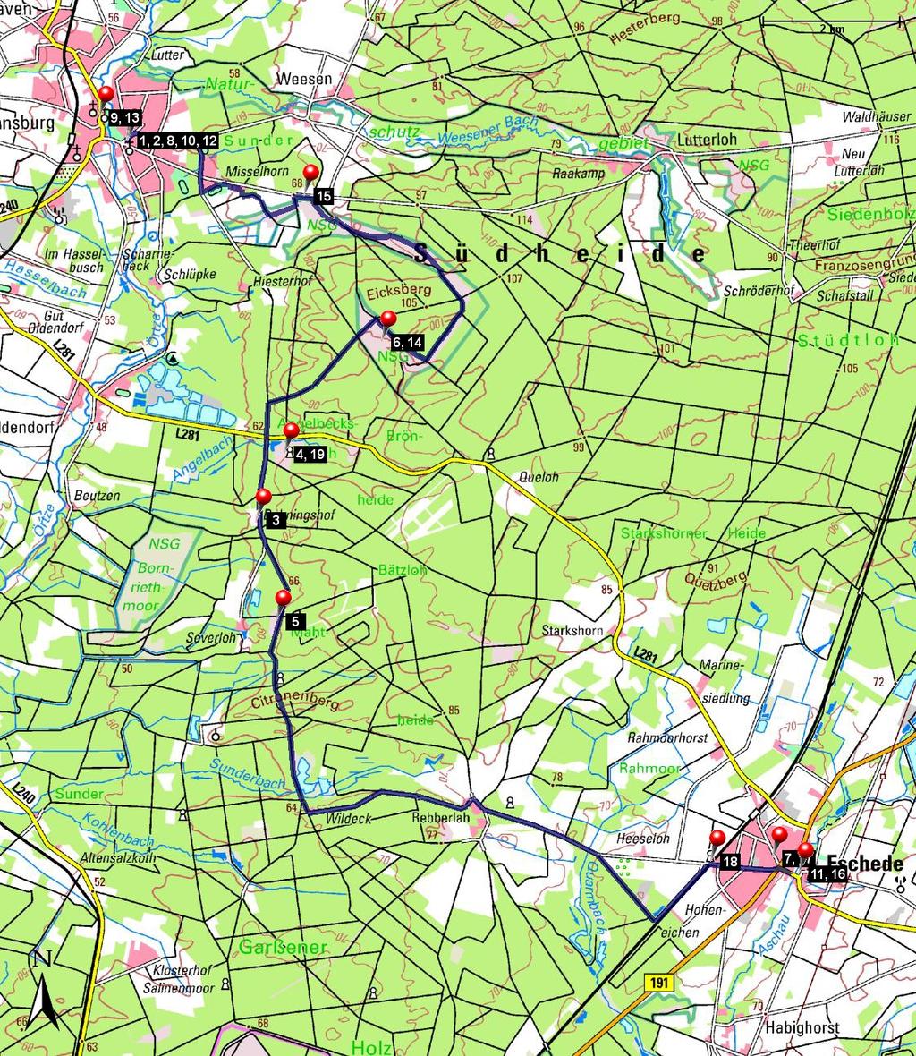 Länge: 25,79 km Start: Ludwig-Harms-Haus Verlauf: Misselhorner Hof,