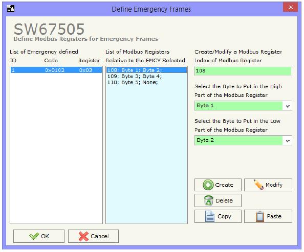 6.8 Define Emergency Klicken Sie auf den Button Define Emergency (Step 4) um CANopen-Nachrichten den Modbus-Registern zuzuordnen.
