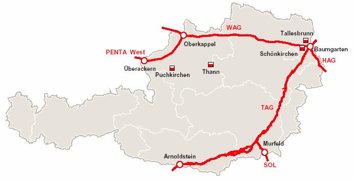 Erdgasspeicher und Speicherprojekte in Österreich Extension Project Haidach Stufe 2 TOV +1.200 Mio m 3 Kapazität +500.000 m 3 /h UGS Thann TOV 250 Mio m 3 Kapazität 130.