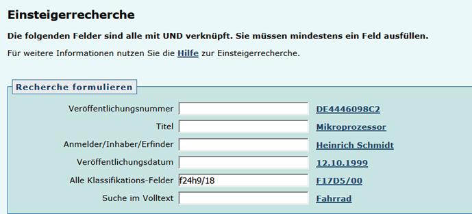 10 Recherche zum Stand der Technik Recherche zum Stand der Technik 11 Hier können Sie zum Beispiel: im Feld Veröffentlichungsnummer DE eintragen.