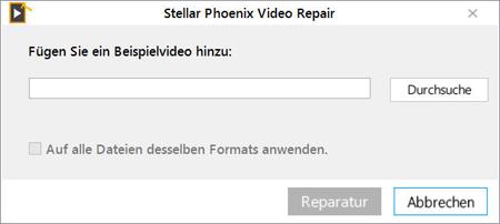 Wählen Sie die Option 'Auf alle Dateien desselben Formats anwenden', um das ausgewählte Sample File für die Instandsetzung der beschädigten Video