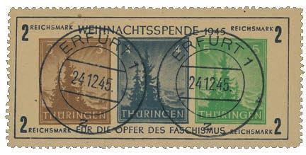 990, e Dieses Briefstück ist ein echter Leckerbissen für Feldpost- Liebhaber: Es trägt die Rhodos-Weihnachtsmarke von 1944 in sehr seltener Type V sowie den durchstochenen Rhodos- Lokalaufdruck
