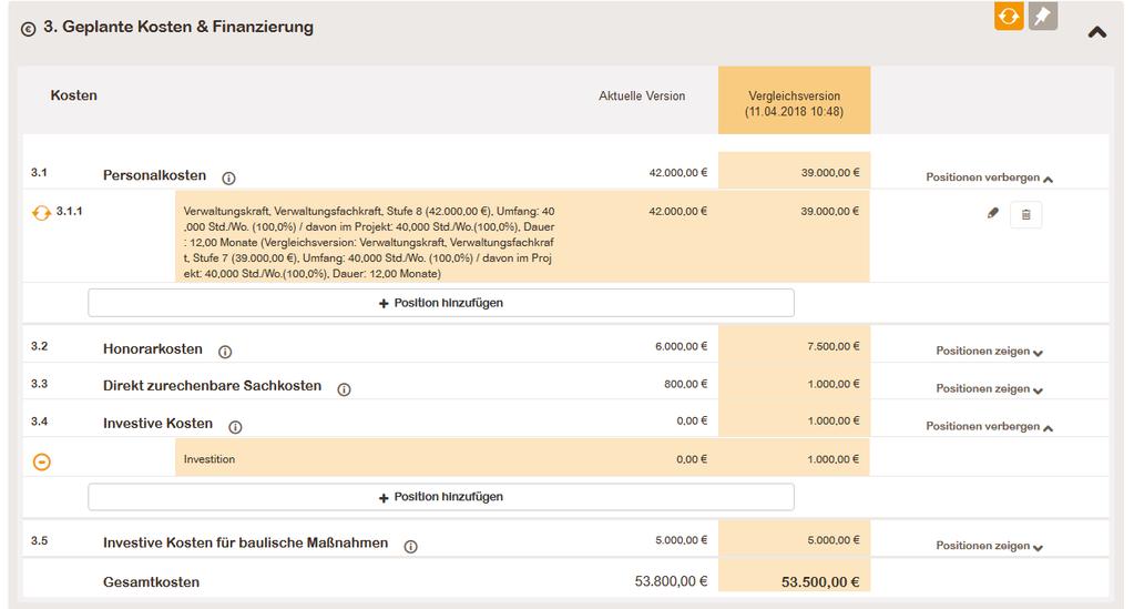 Prüfung - Vergleichsansicht Versionsvergleich Änderungen,