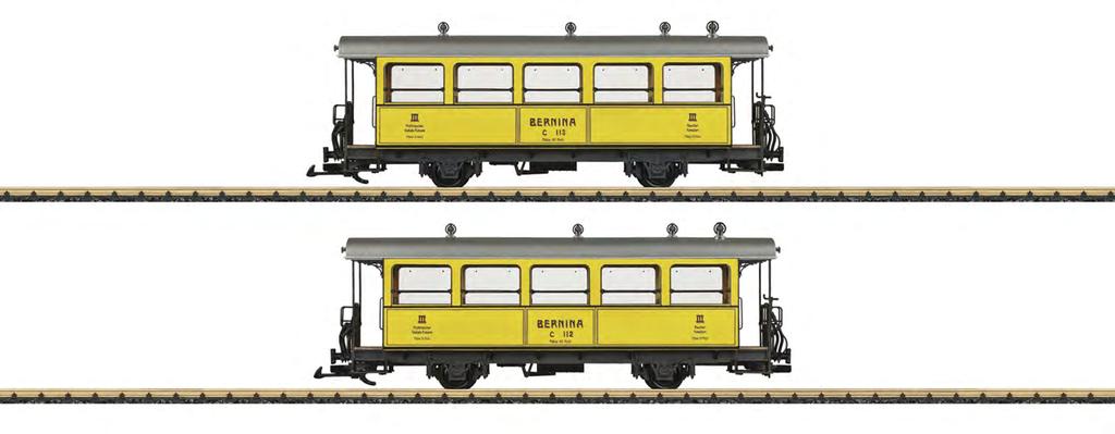 32550 Wagenset Personenwagen Bernina Inhalt: 2 Personenwagen der ehemaligen Bernina Bahn, später Rhätische Bahn. Beide Wagen vorbildgerecht beschriftet und lackiert.