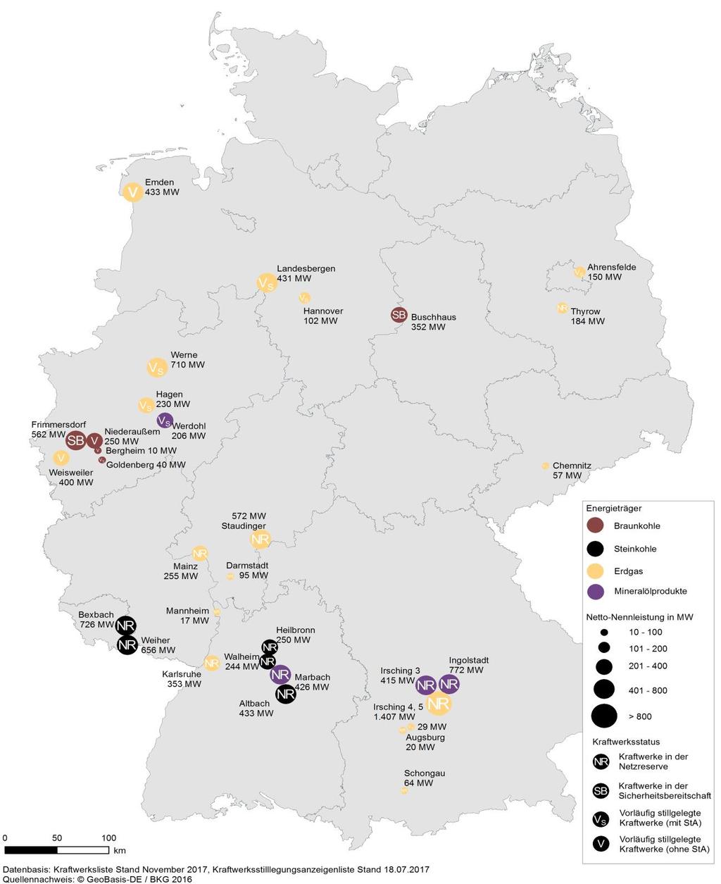 BUNDESNETZAGENTUR BUNDESKARTELLAMT 59 Netzbetriebs untersagt wurde, sind in der Grafik in der Kategorie Kraftwerke in der Netzreserve auch angezeigte vorläufige Stilllegungen enthalten, die aus