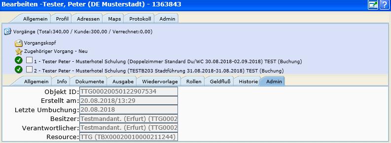 9 Detailansicht Vorgang Lasche Admin Unter der Lasche Admin kann die ID des Teilvorgangs, das Erstellungsdatum, das Datum der letzten Änderung und der verantwortliche Mandant eingesehen