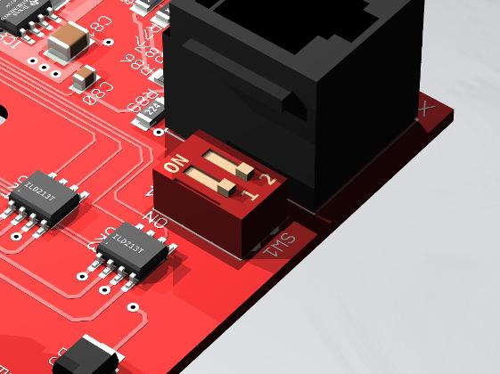 3.2 Betriebsart ändern Zur Konfiguration des Moduls befindet sich ein 2er DIP Schalter auf der Platine: DIP 1 AUS EIN Daten-Eingang: Erkennung mit Entprellung