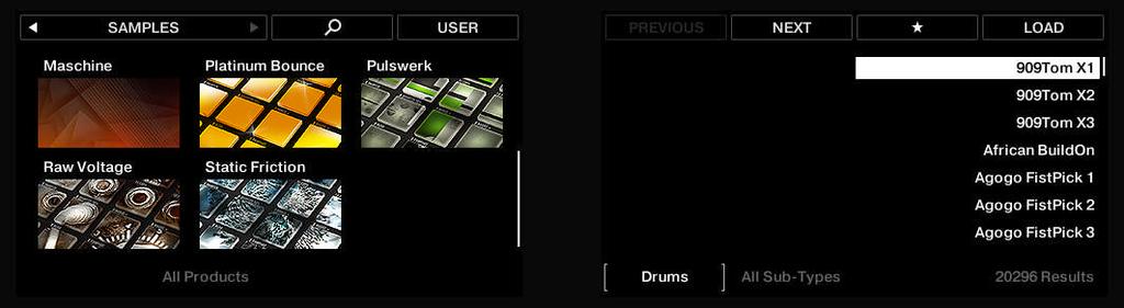 Stellen Sie Ihr eigenes Drum-Kit zusammen Ihr Drum-Kit anpassen Das Sample wird automatisch in den gewählten Sound-Slot geladen und ersetzt dort das vorher geladene Sample.