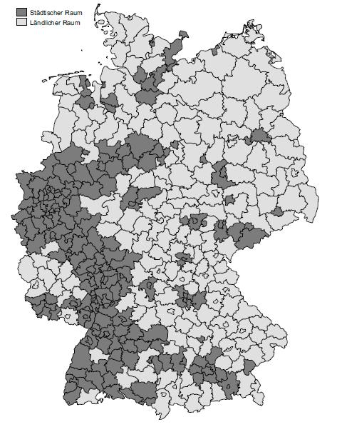 Gruppierung 1: Städtische und ländliche Regionstypen in Deutschland (2014) Städtischer Raum Ländlicher Raum Quelle: Freiwilligensurvey Hameister, N., & Tesch-Römer, C. (2017).