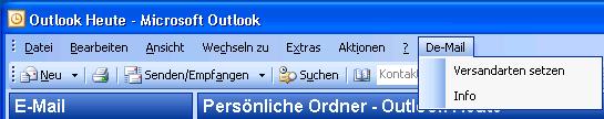 Steuerung von Versandarten über Outlook Abbildung 4: Outlook 2003 Menüpunkt De-Mail erstellen Darstellung der Versandarten in Outlook 2007: Abbildung 5: Outlook 2007 Setzen von Versandoptionen bei