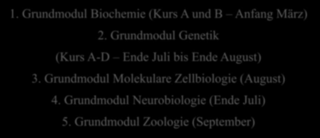 Grundmodul Biochemie (Kurs A und B Anfang März) 2.