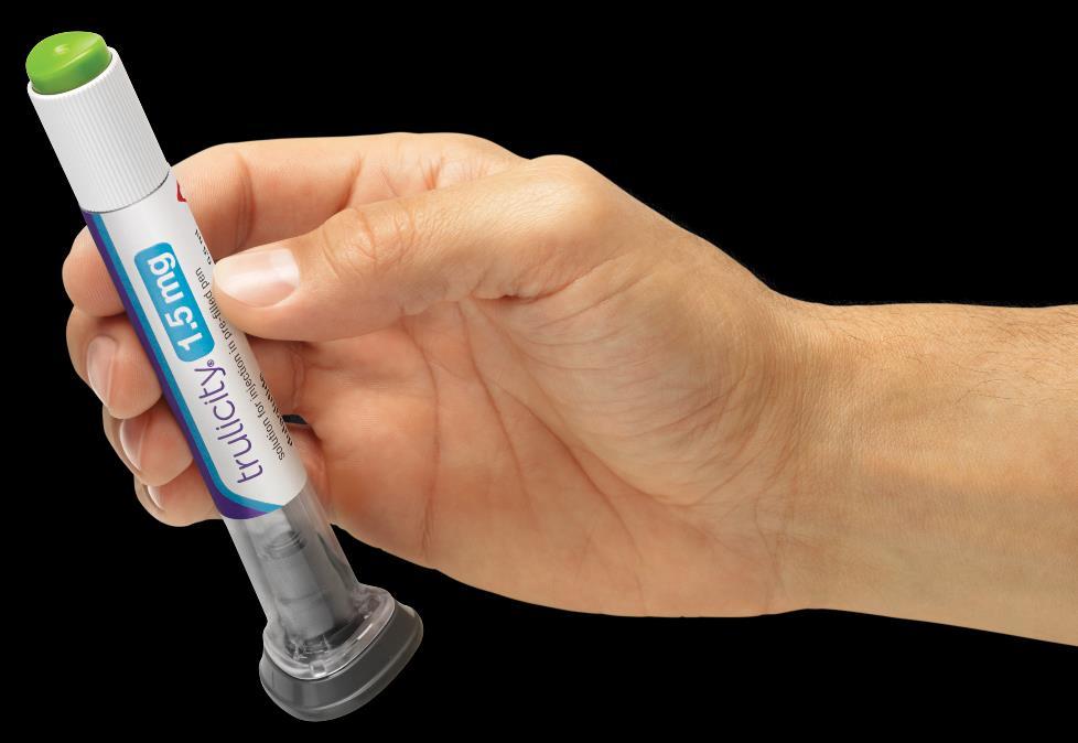 Anwendung von Dulaglutid Gebrauchsfertiger Pen 1 Kein Anmischen oder Entlüften nötig Integrierte, nicht sichtbare Nadel