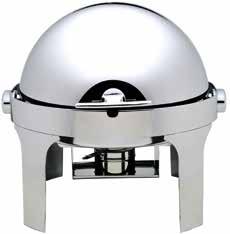 180 in acciaio inox lucido con bruciatori ad alcool. Chafing dish with roll top lid 180 in polished s/s with alcohol burners.