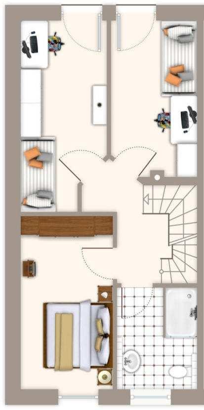 Seite 7 von 11 GRUNDRISS Obergeschoss Norden Zimmer 2 ca. 11,9 m² Zimmer 1 ca. 10,1 m² Flur ca. 6,4 m² Schlafen ca. 12,4 m² Bad ca. 6,3 m² OBERGESCHOSS, ca.