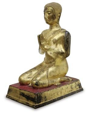 129 129 Meditierender Buddha Thailand Metall u. a., vergoldet bzw. rot gefasst.