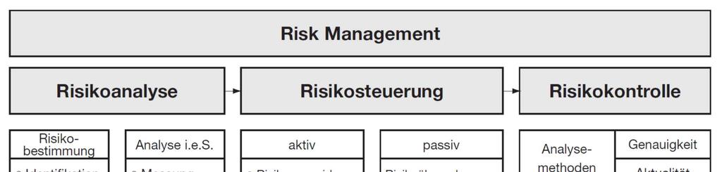 Inhalte des Risikomanagements Risikomanagement = Gesamtheit der Maßnahmen zur planmäßigen und zielgerichteten Analyse, Steuerung und