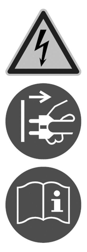 Sicherheit und Gefahren 1.5 Symbole am Produkt Warnhinweis Warnt vor elektrischer Spannung. Gibt Anweisung zum Ziehen des Netzsteckers vor Öffnen des Gehäuses.