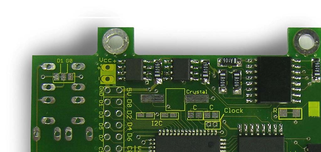 Die Lötpads des Moduls D072 Das Modul wird mit Bestückungsdruck ausgeliefert, so dass die Portbelegung diesem Druck jederzeit entnommen werden kann.