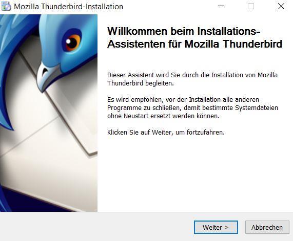 Wir nehmen Thunderbird, weil die Installation im Gegensatz zu Outlook schneller geht. Im Internet hierhin: www.